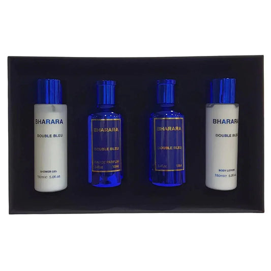 Double Bleu By Bharara Set 4 Pcs For Men EDP 3.4 oz After + Shave + Lotion + Gel - perfumesandrea
