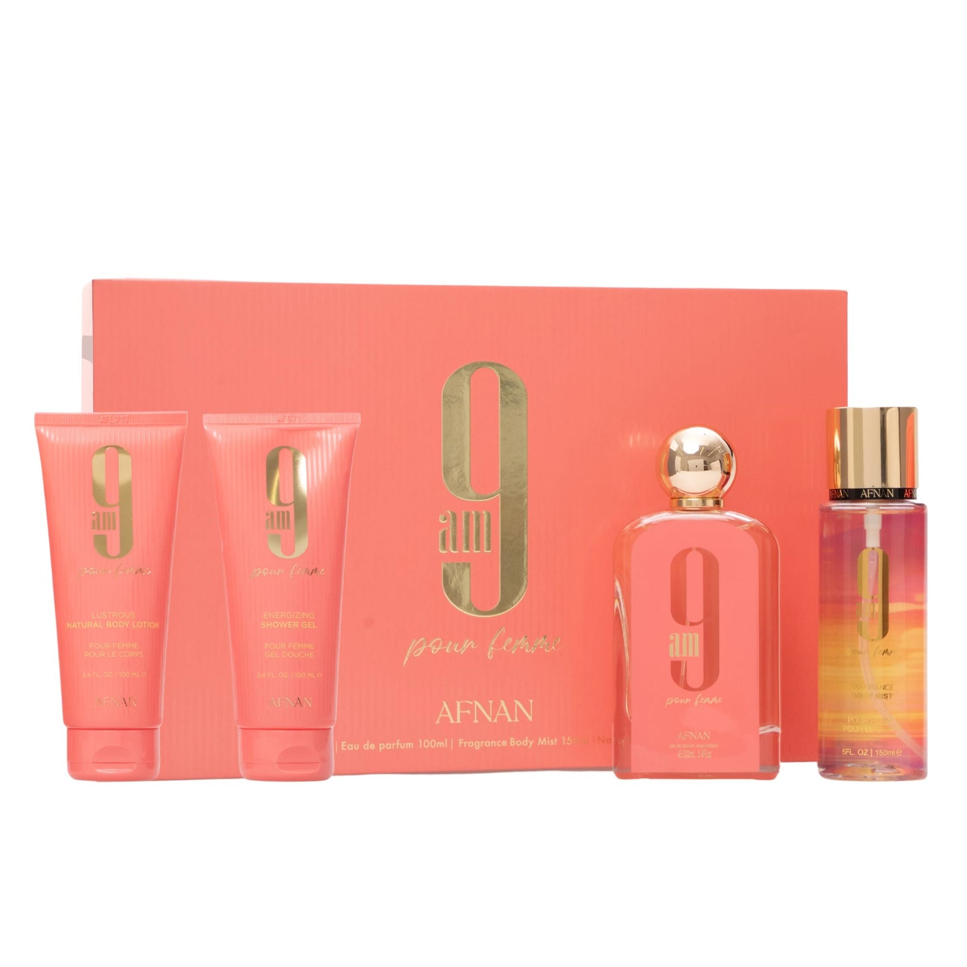 Afnan 9am Coral 4-Piece Set 3.4oz Women EDP Spray by Afnan