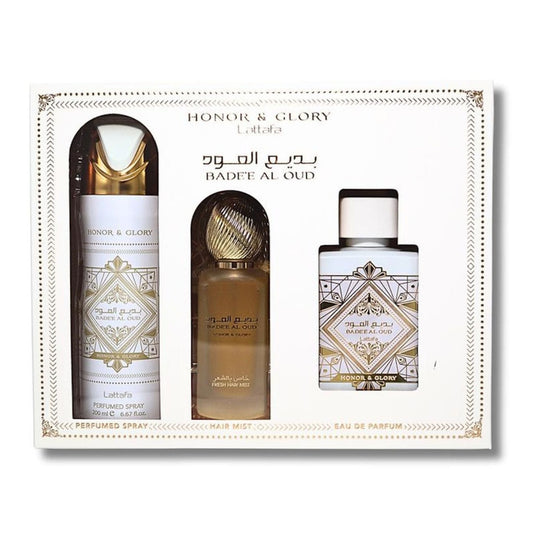 Lattafa Bade'e Al Oud Honor & Glory 3-Piece Set 3.3oz Unisex EDP Spray by Lattafa