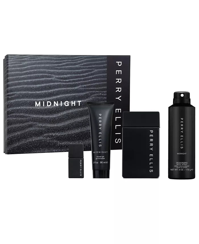 Perry Ellis Midnight 4-Piece Set 3.4oz Men EDT Spray by Perry Ellis