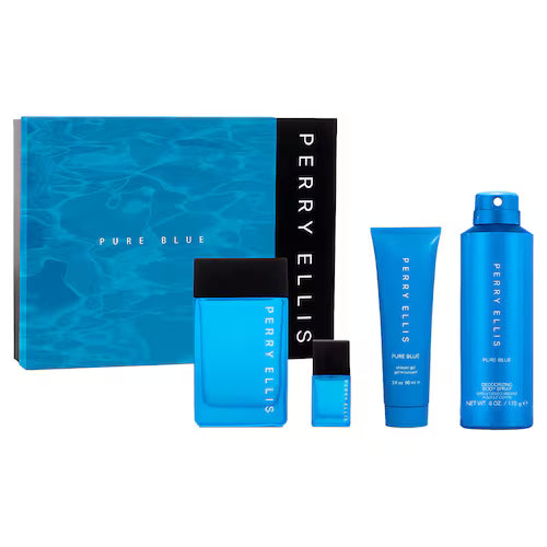 Perry Ellis Pure Blue 4-Piece Set 3.4oz Men EDT Spray by Perry Ellis