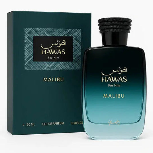 Hawas Malibu by Rasasi 3.38oz unisex EDP perfume bottle