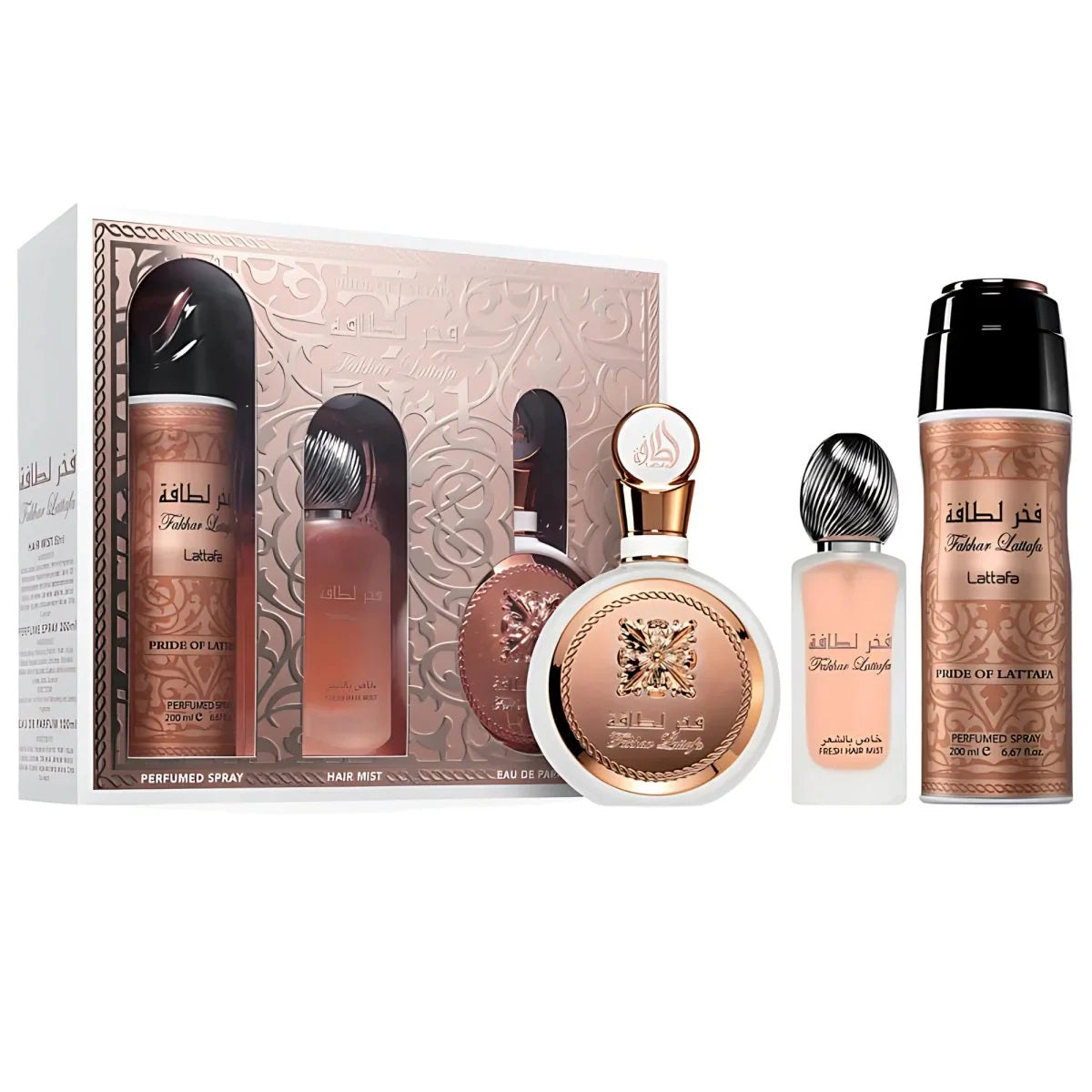 Lattafa Fakhar Rose 3-Piece Set 3.4oz Women EDP Spray by Lattafa