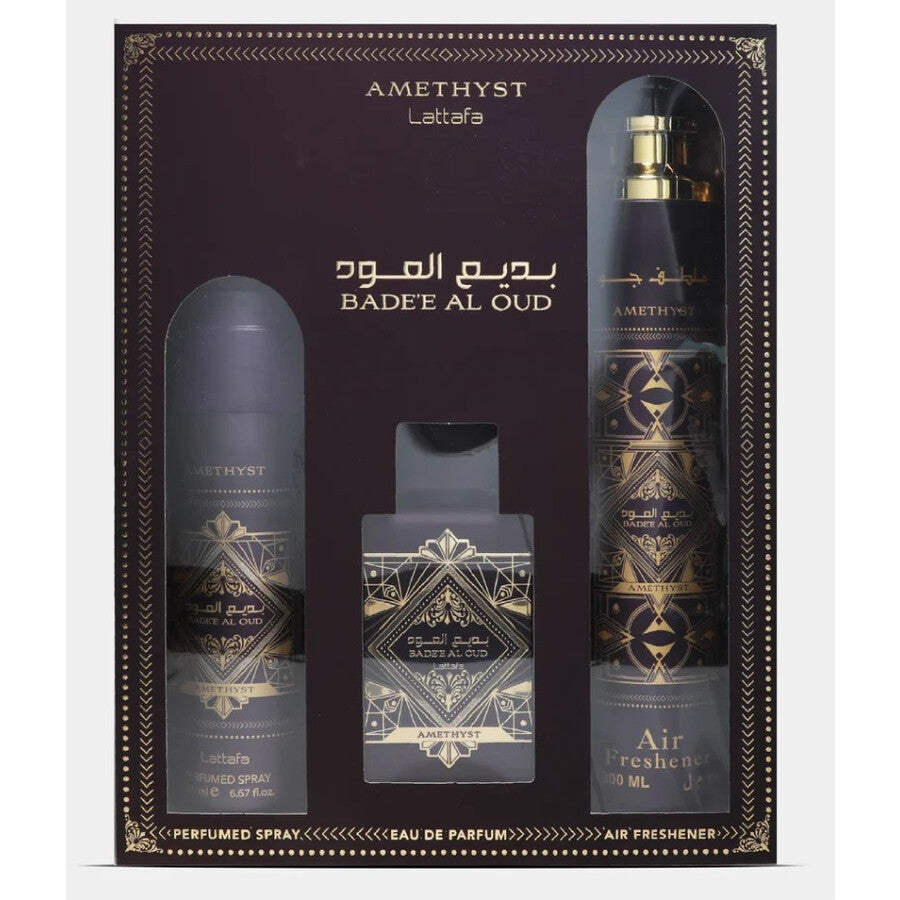 Lattafa Badee Oud Amethyst 3-Piece Set 3.4oz Unisex EDP Spray by Lattafa