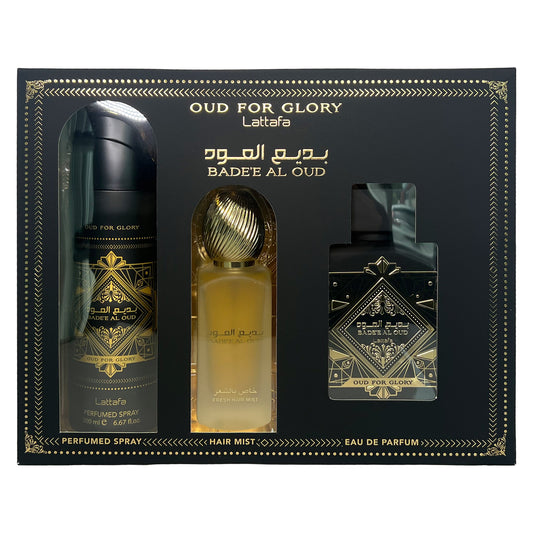 Lattafa Bade'e Al Oud For Glory 3-Piece Set 3.4oz EDP Spray by Lattafa